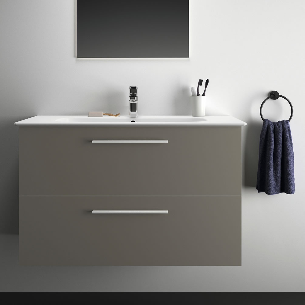 Lifestyle image of Ideal Standard i.life A 1000mm Matt Quartz Grey Wall-Hung Basin Vanity Unit